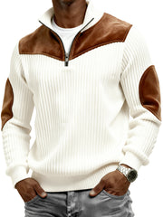 Men's Vintage Wide-ribbed Quarter-zip Suede Stitching Pullover