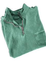 Men's Quarter-zip Distressed Washed Cotton Pocket Zippered Long-sleeved Sweatshirt