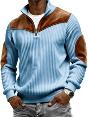 Men's Vintage Wide-ribbed Quarter-zip Suede Stitching Pullover