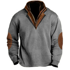 Men's Outdoor Casual Zip Polo Stand Collar Long Sleeve Sweatshirt Double Layer Lapel Fur Leather Collar Pullover