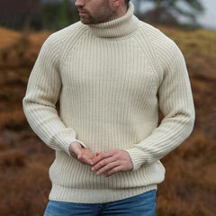 Men's Retro Western Style Knitted Sweater Turtleneck Pullover Off-white