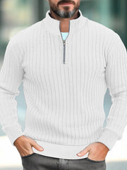 Men's Solid Color Stand Collar Knitted Pullover Sweater