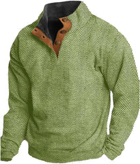 Men's Western Vintage Herringbone Print Design Stand Collar Button-Down Sweatshirt