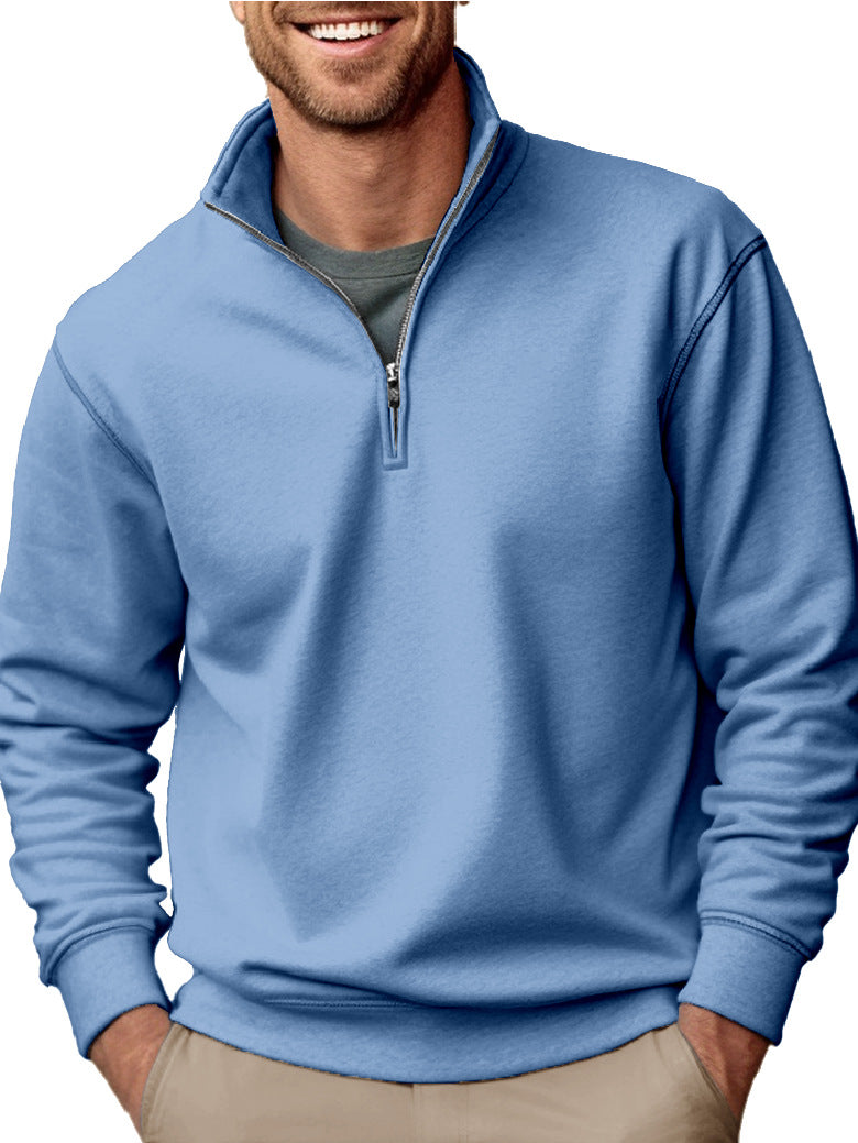 New Men's Casual Zipper Stand Collar Thickened Fleece Sweatshirt
