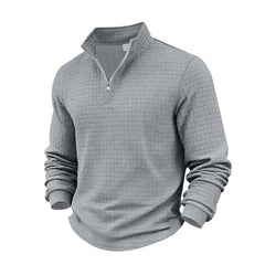 Men's Casual Solid Color Large Waffle Quarter Zip Stand Collar Sweatshirt