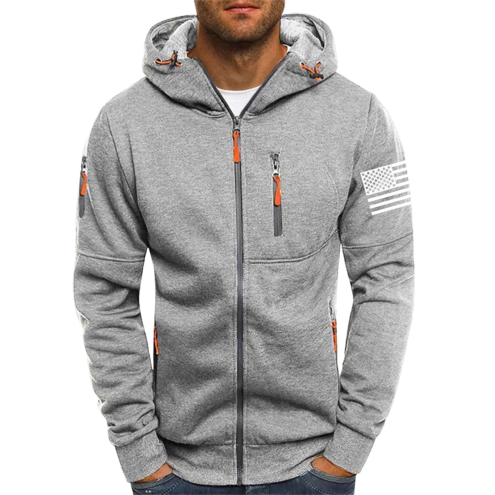 Men's American Flag Hoodie Jacket Zip Up Vacation Streetwear Fleece Hoodie