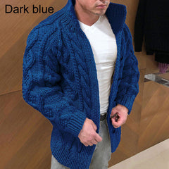 Men's Formal Cardigan Chunky Knit Solid Color Stand Collar Fashion Sweater