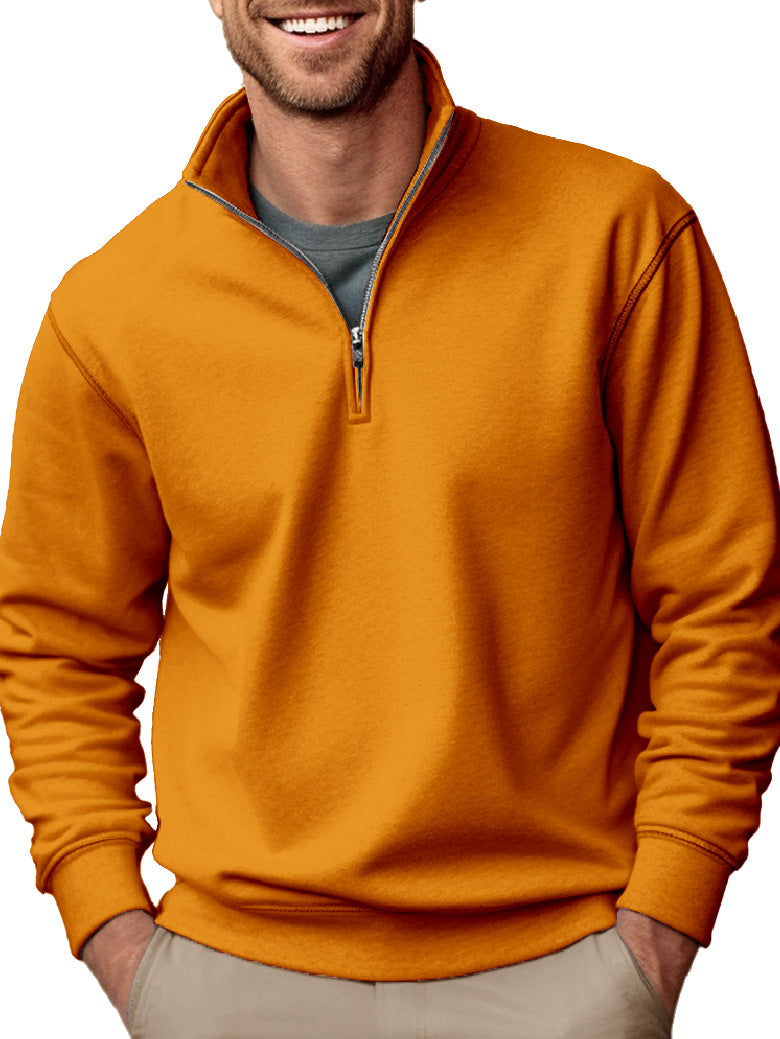 New Men's Casual Zipper Stand Collar Thickened Fleece Sweatshirt