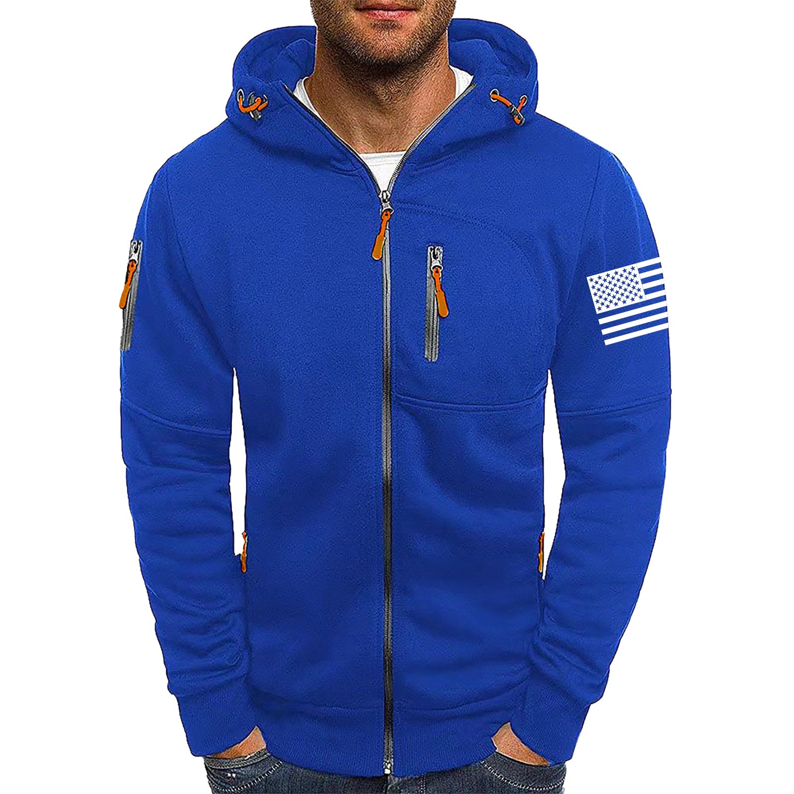 Men's American Flag Hoodie Jacket Zip Up Vacation Streetwear Fleece Hoodie