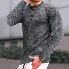 Men's Waffle Long Sleeve Casual Knitted Tops For Men
