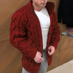 Men's Formal Cardigan Chunky Knit Solid Color Stand Collar Fashion Sweater