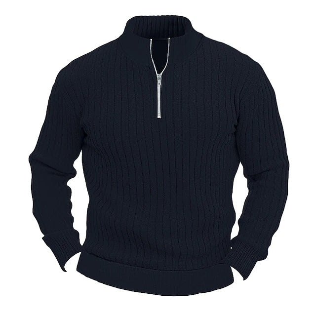 Men's Solid Color Stand Collar Knitted Pullover Sweater