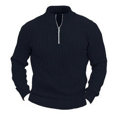 Men's Solid Color Stand Collar Knitted Pullover Sweater