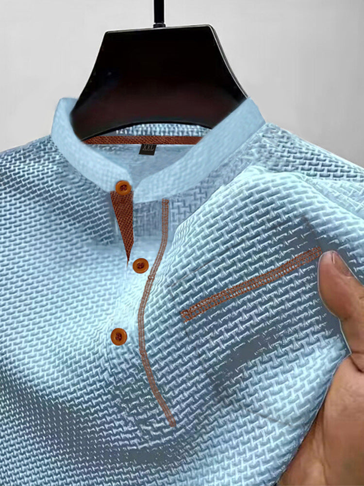 Men's Henley Collar Color Pocket Casual Short-sleeved Polo Top