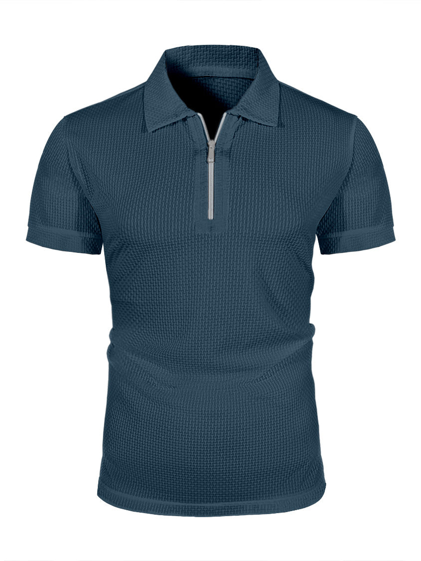 Men's Summer Ice Silk Breathable Fashion Casual Zipper Short-sleeved Polo