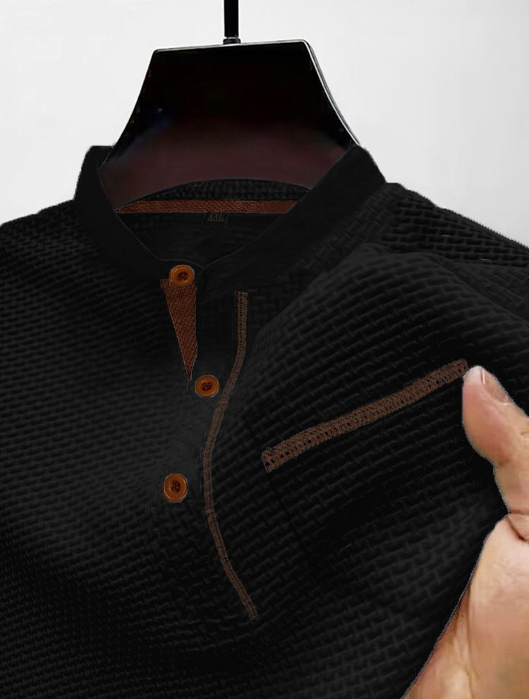 Men's Henley Collar Color Pocket Casual Short-sleeved Polo Top