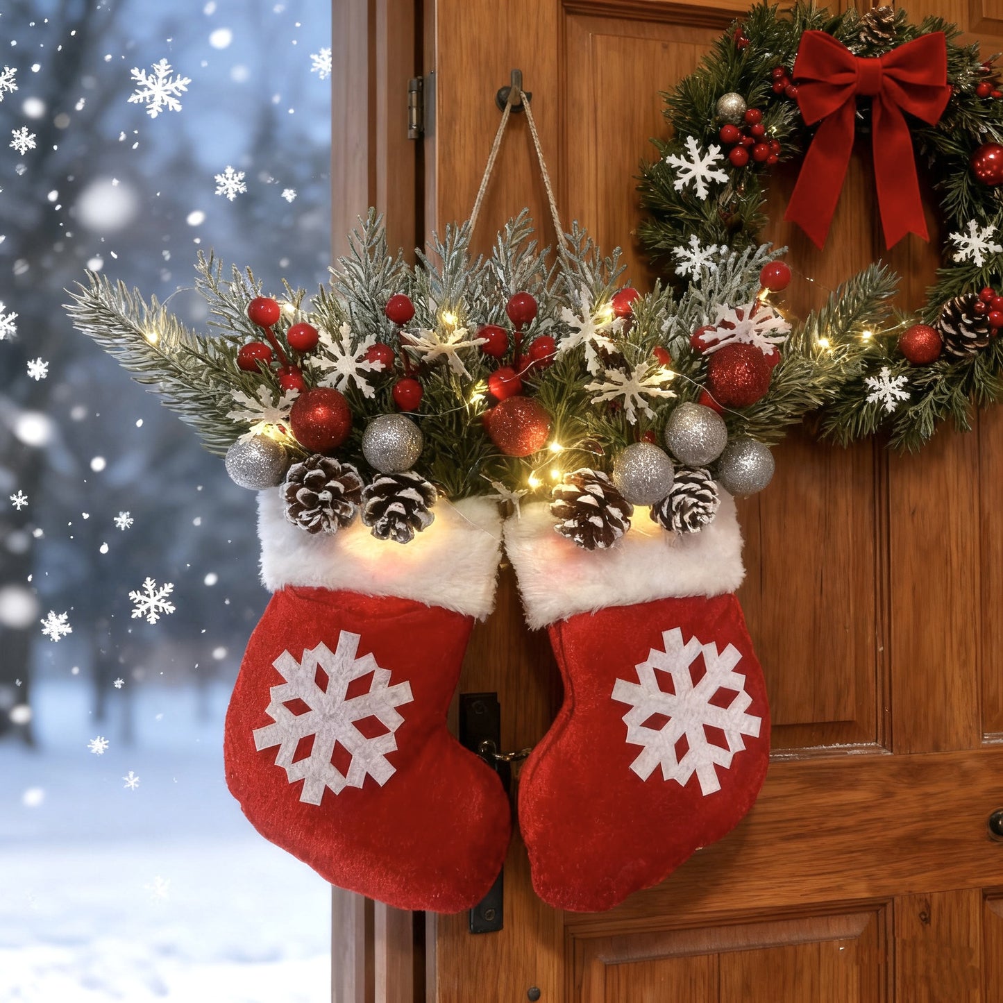 🎄Hot Sale-60% OFF🥊Twinkling Christmas Mitten Wreath with LED Lights💐✨