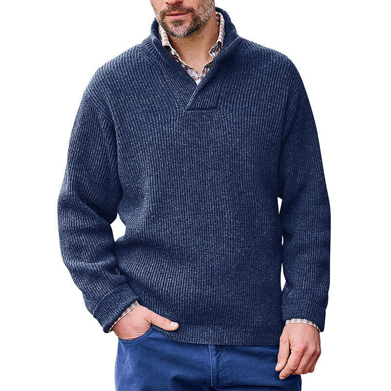 Men's Solid color Casual Pullover Long-sleeved V-neck Loose Sweater