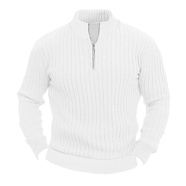 Men's Solid Color Stand Collar Knitted Pullover Sweater