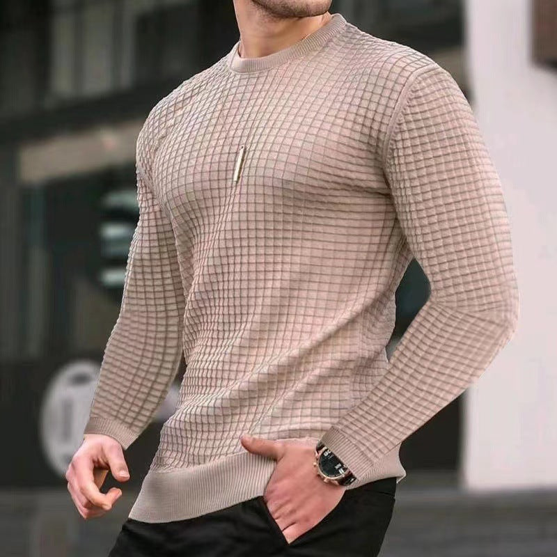 Men's Waffle Long Sleeve Casual Knitted Tops For Men