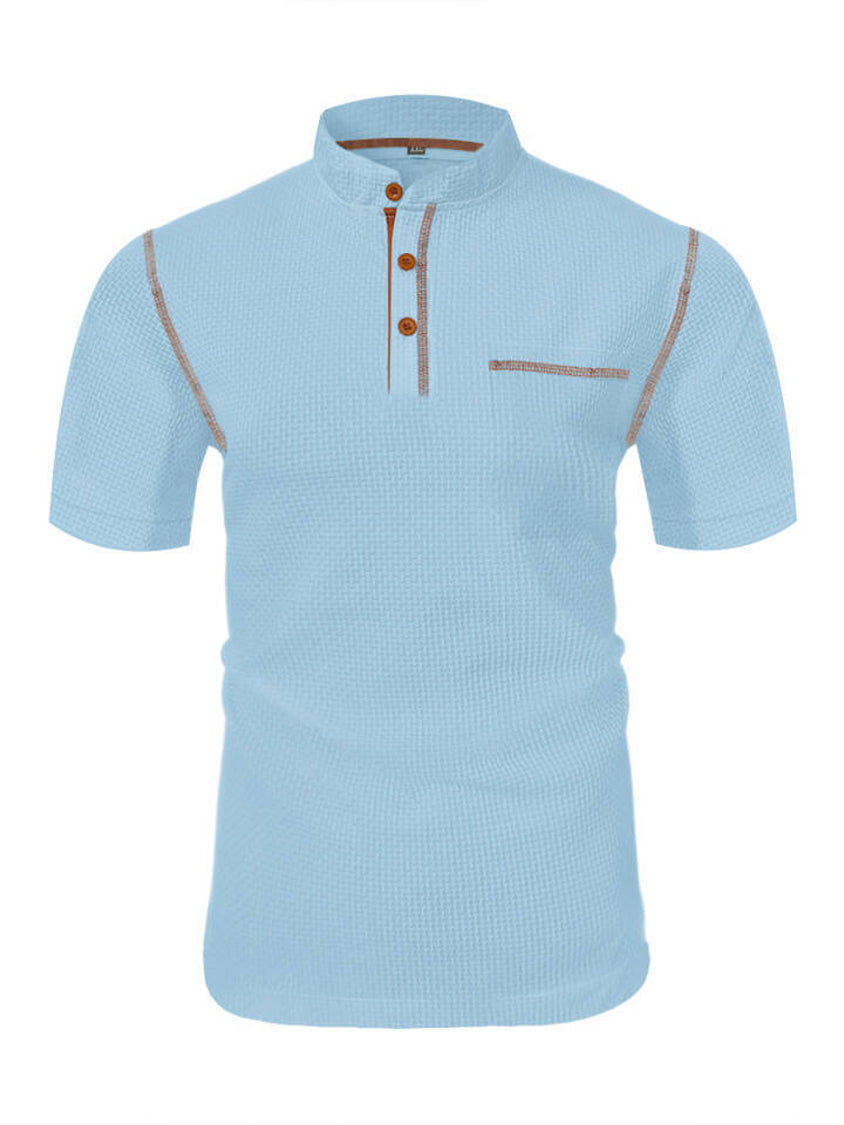 Men's Henley Collar Color Pocket Casual Short-sleeved Polo Top