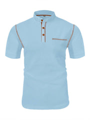 Men's Henley Collar Color Pocket Casual Short-sleeved Polo Top