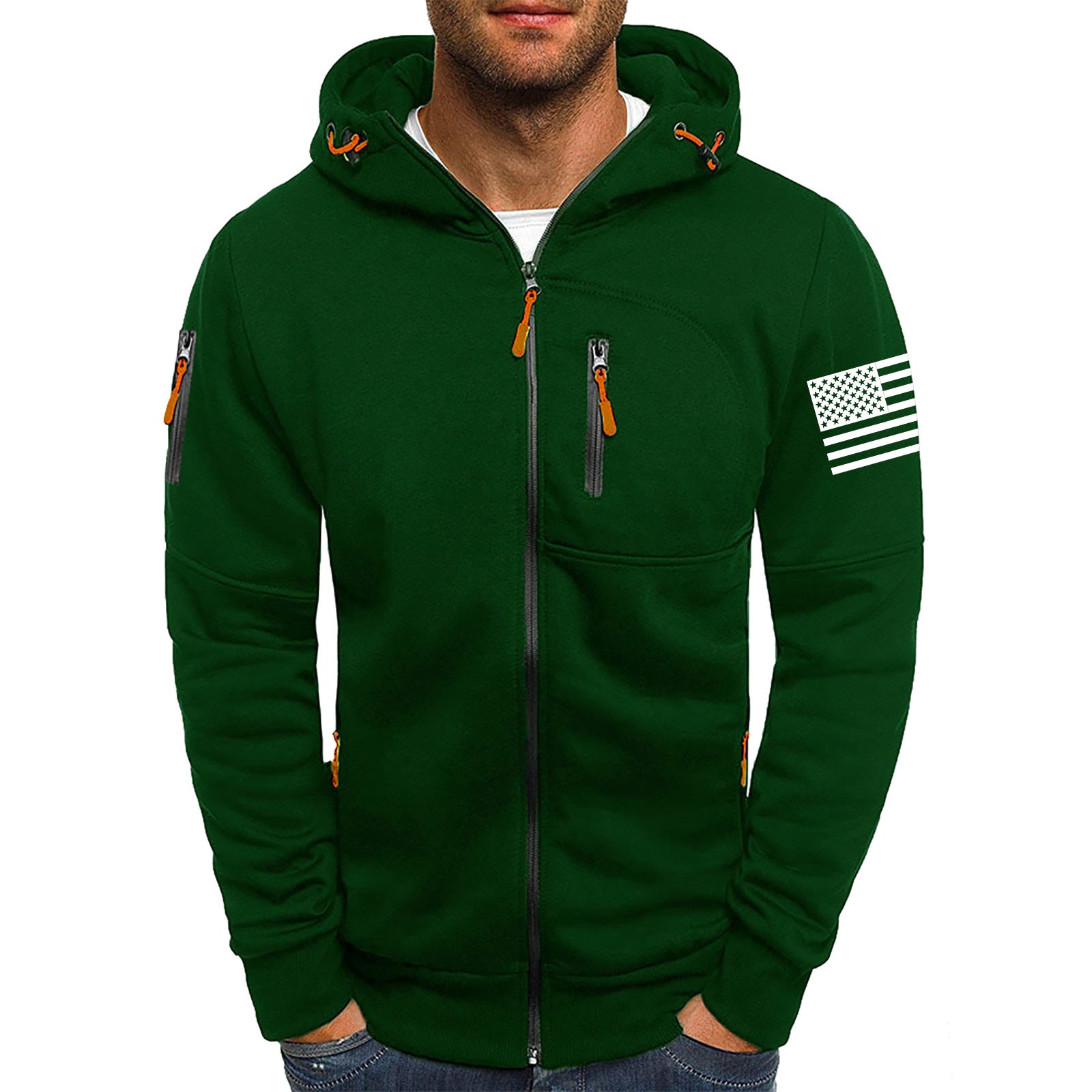 Men's American Flag Hoodie Jacket Zip Up Vacation Streetwear Fleece Hoodie