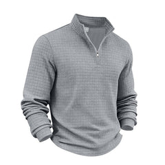 Men's Casual Solid Color Large Waffle Quarter Zip Stand Collar Sweatshirt