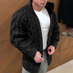 Men's Formal Cardigan Chunky Knit Solid Color Stand Collar Fashion Sweater