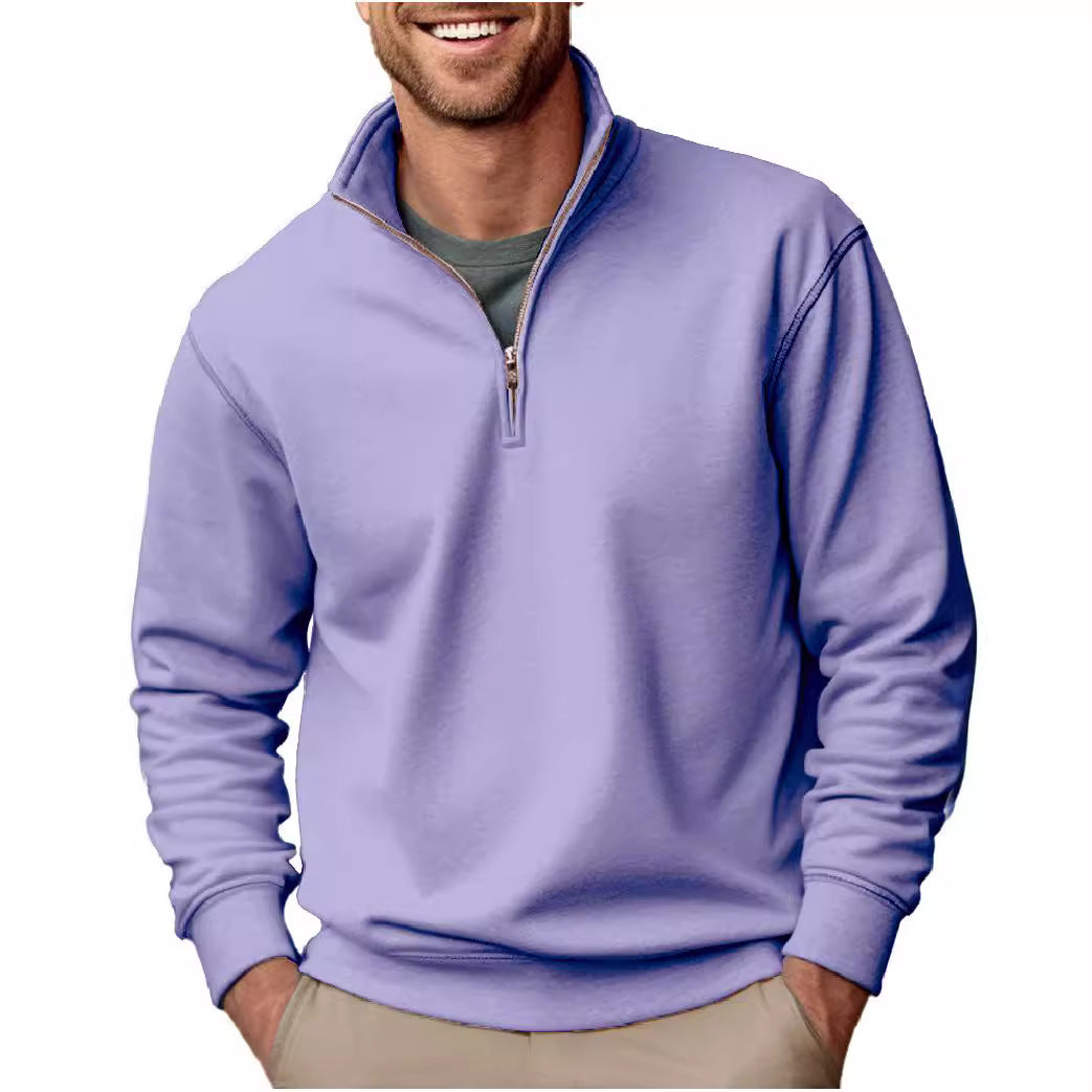 New Men's Casual Zipper Stand Collar Thickened Fleece Sweatshirt