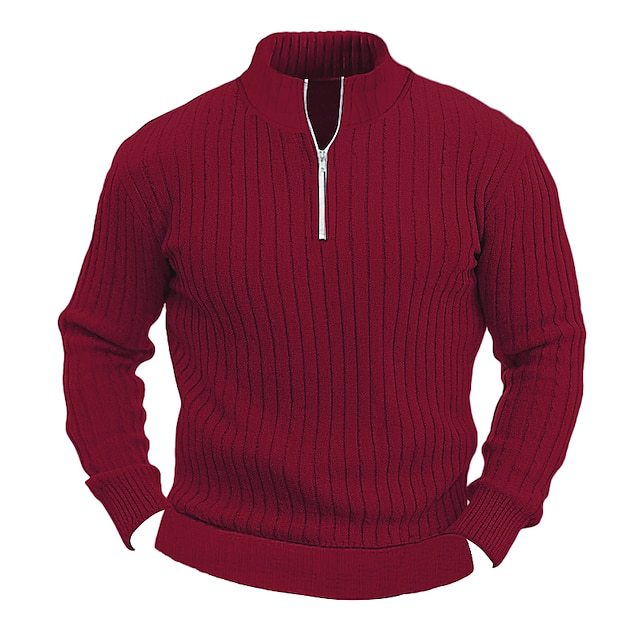 Men's Solid Color Stand Collar Knitted Pullover Sweater