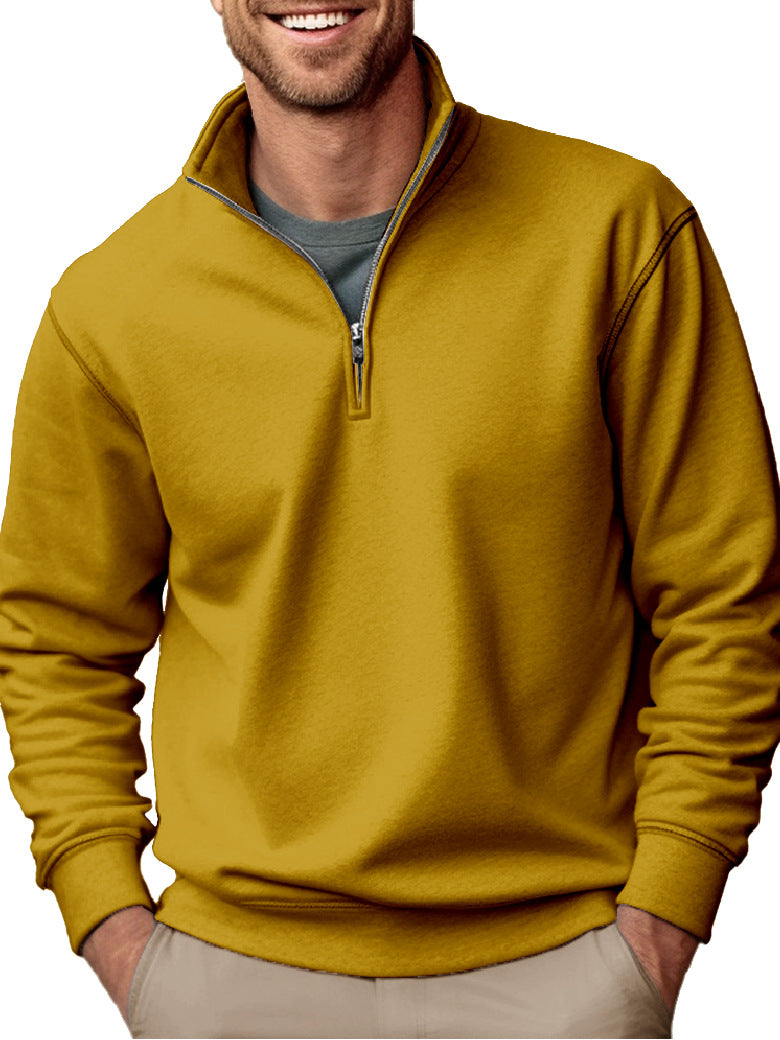 New Men's Casual Zipper Stand Collar Thickened Fleece Sweatshirt