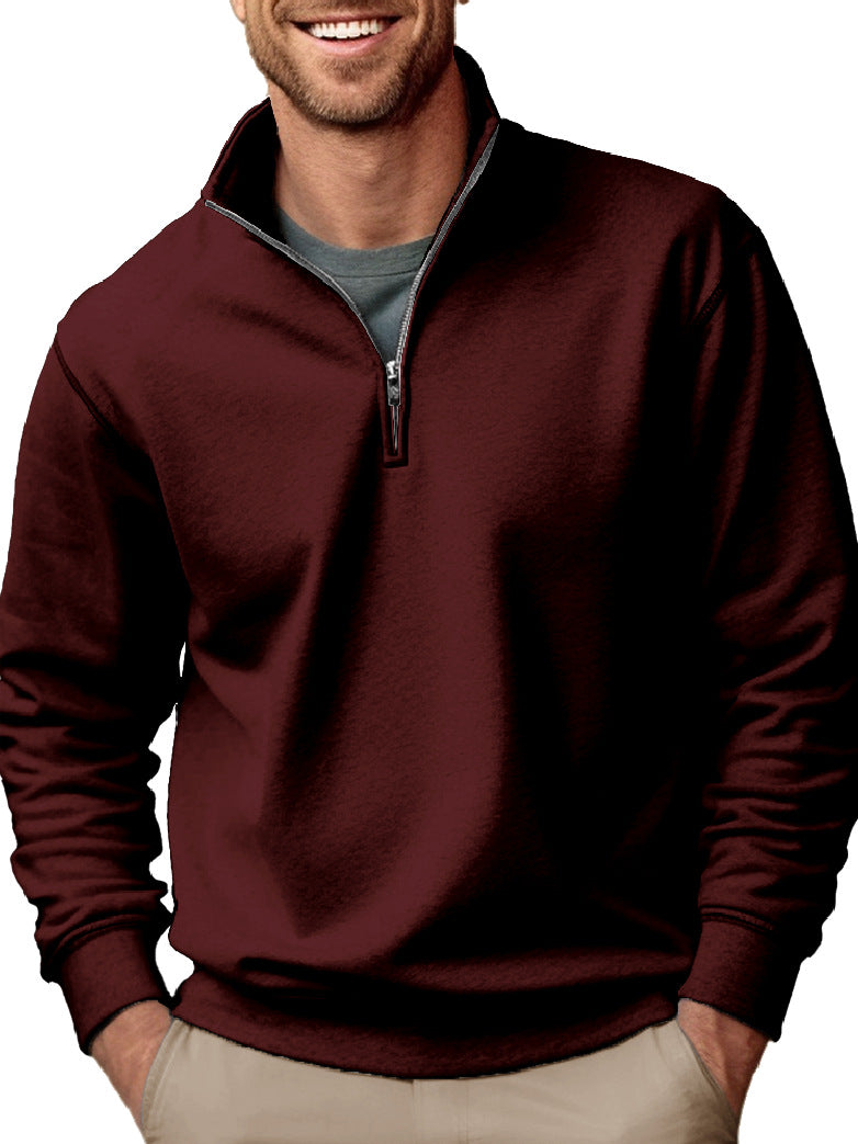 New Men's Casual Zipper Stand Collar Thickened Fleece Sweatshirt