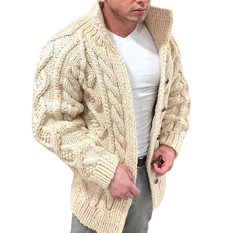 Men's Formal Cardigan Chunky Knit Solid Color Stand Collar Fashion Sweater