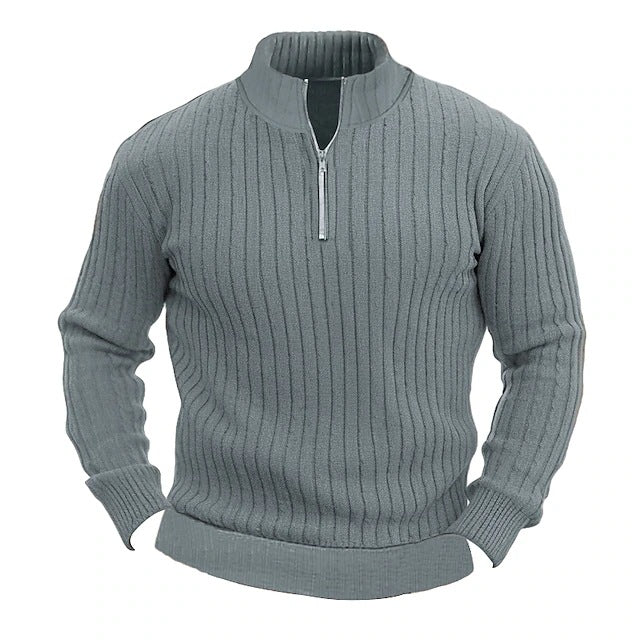 Men's Solid Color Stand Collar Knitted Pullover Sweater