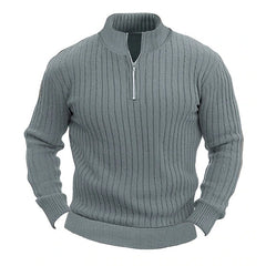 Men's Solid Color Stand Collar Knitted Pullover Sweater
