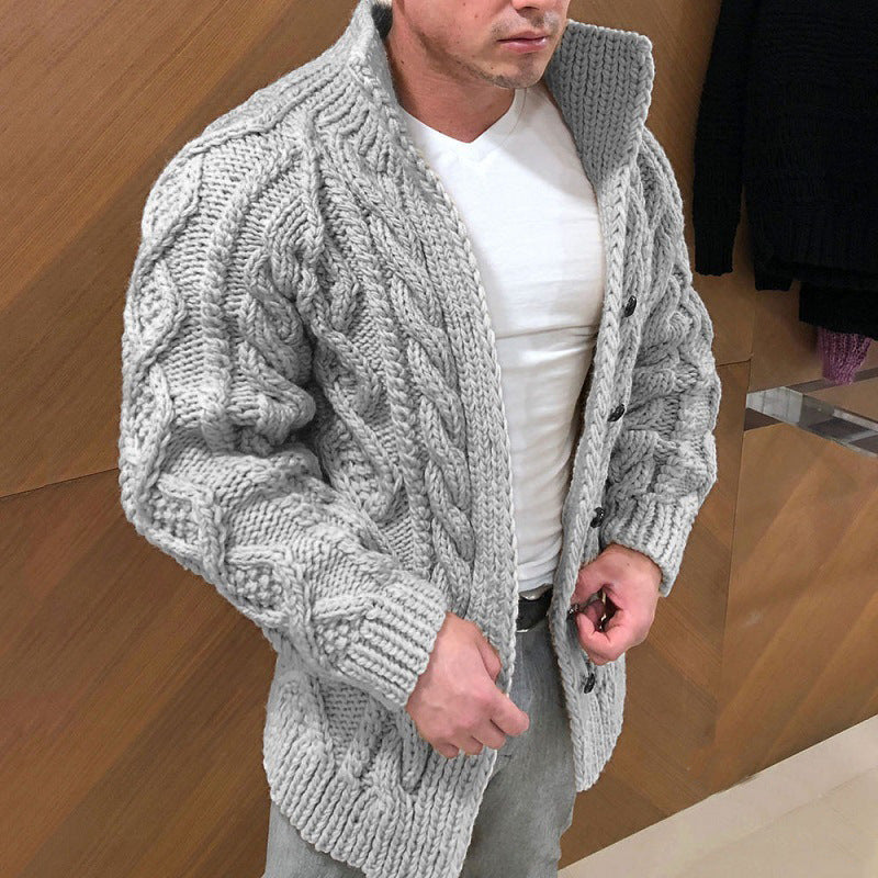 Men's Formal Cardigan Chunky Knit Solid Color Stand Collar Fashion Sweater