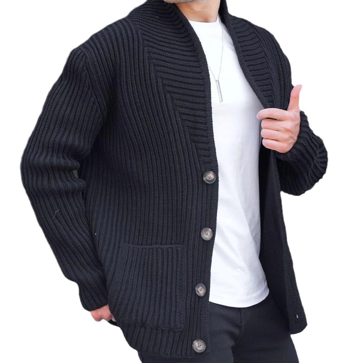 Autumn & Winter New Style Men's Sweater Casual Long Sleeve Add Thick Slim Sweater Cardigan