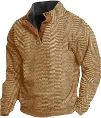 Men's Western Vintage Herringbone Print Design Stand Collar Button-Down Sweatshirt