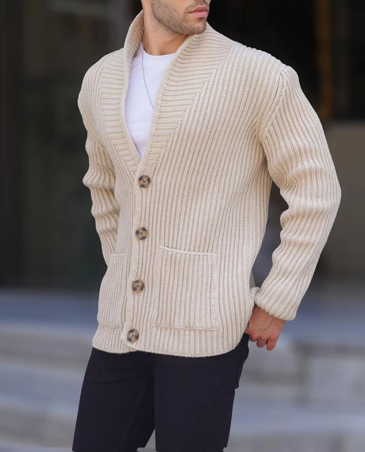 Autumn & Winter New Style Men's Sweater Casual Long Sleeve Add Thick Slim Sweater Cardigan