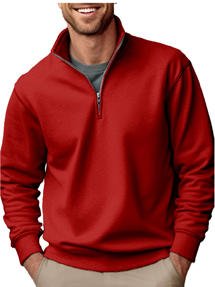 New Men's Casual Zipper Stand Collar Thickened Fleece Sweatshirt