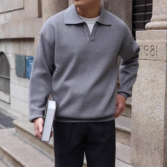 2025 Casual V-neck sweater with lapel neck