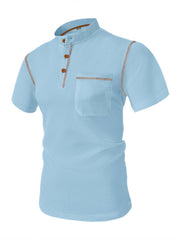 Men's Henley Collar Color Pocket Casual Short-sleeved Polo Top