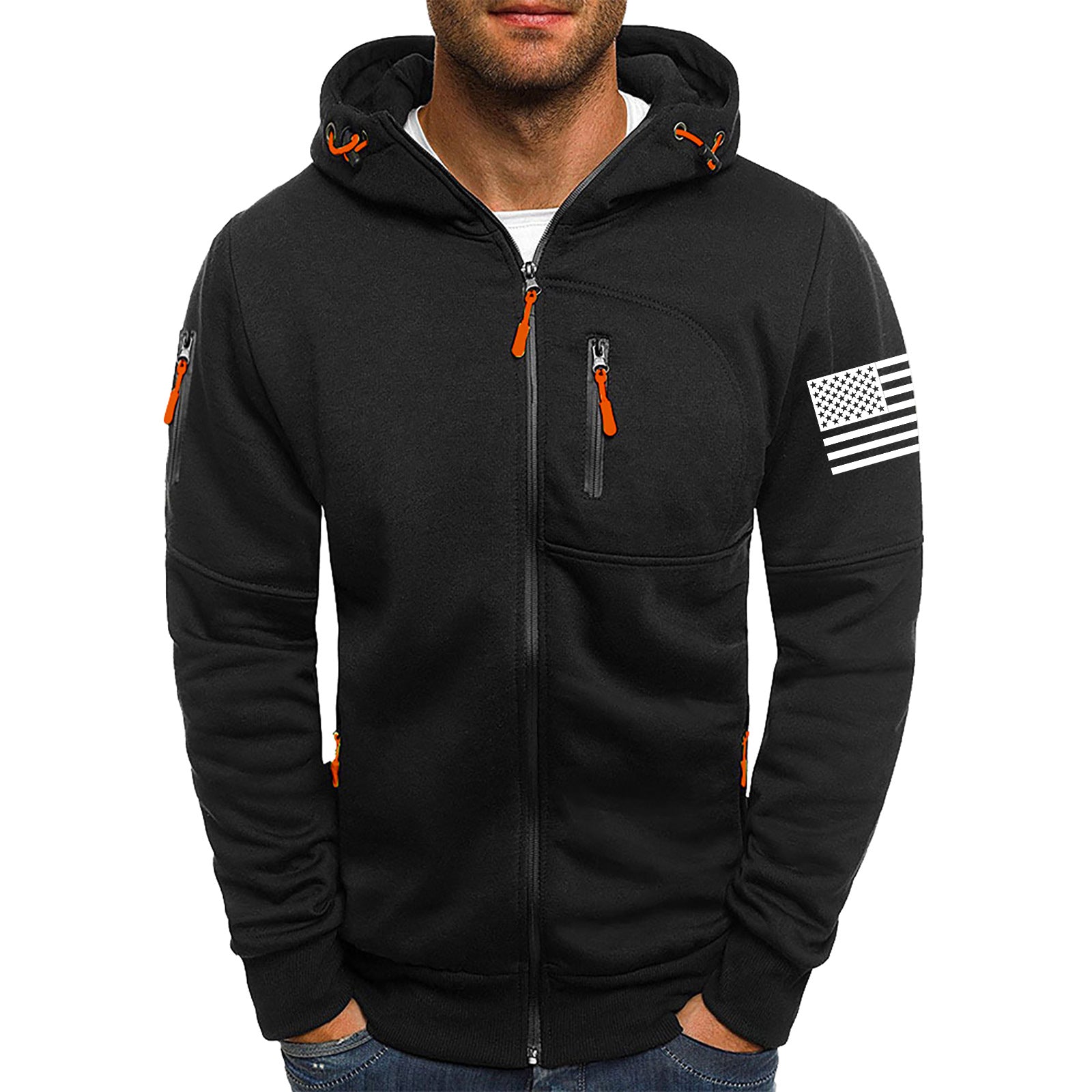 Men's American Flag Hoodie Jacket Zip Up Vacation Streetwear Fleece Hoodie