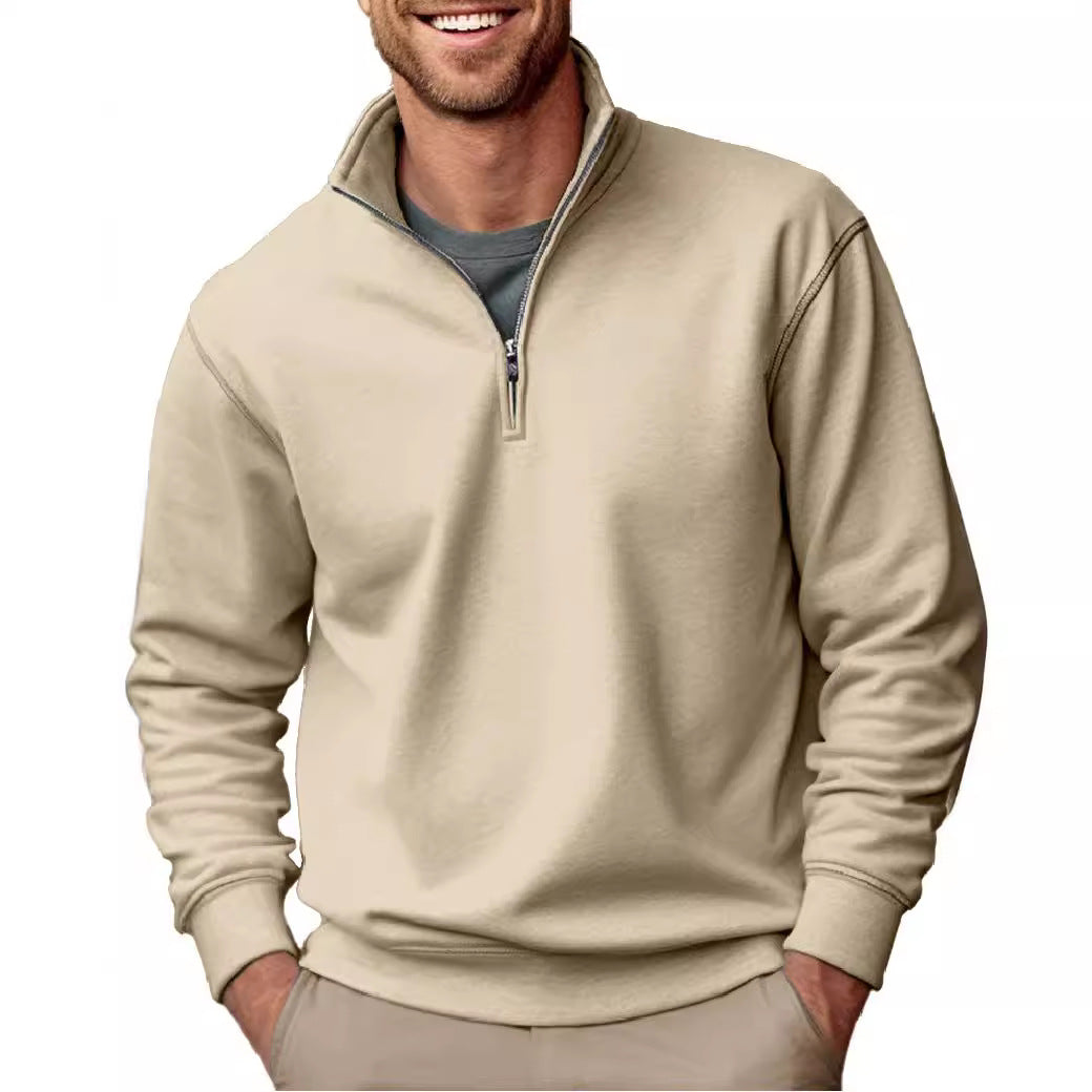 New Men's Casual Zipper Stand Collar Thickened Fleece Sweatshirt