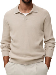 Men's Comfortable V-neck Vintage Stretch Striped Polo Shirt