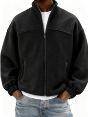 Men's Fleece Full Zip Stand Collar Jacket with Side Pockets