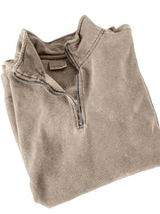 Men's Quarter Zip Distressed Washed Cotton Zipper Long Sleeve Sweatshirt