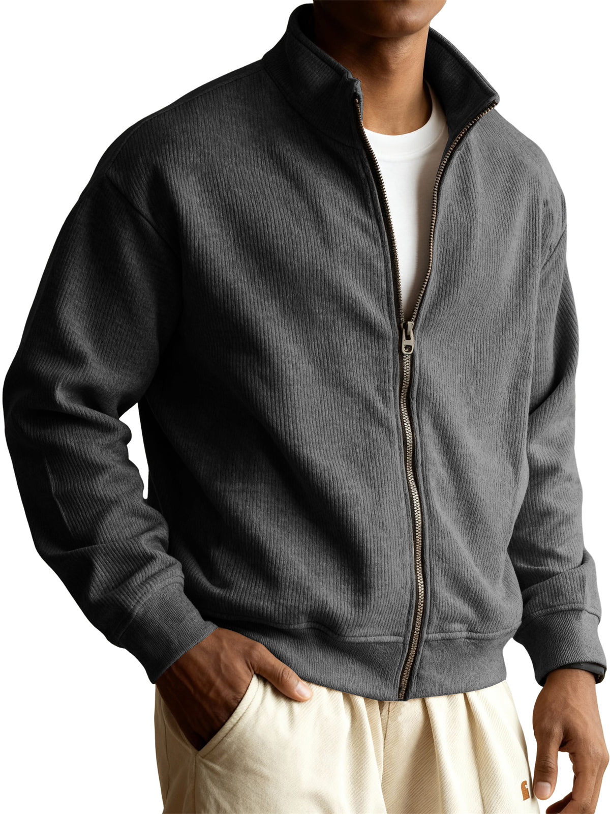 Men's Retro Casual Stand-collar Zippered Striped Jacket