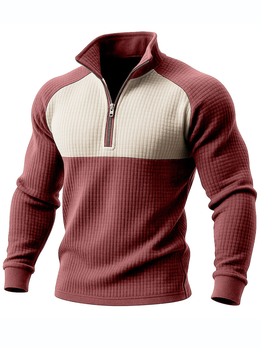 Men's Retro Casual Waffle Quarter-Zip Stand-up Collar Sweatshirt